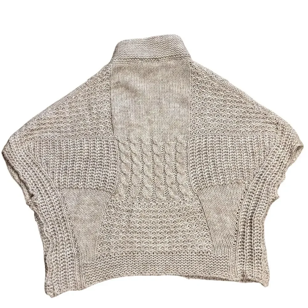 Anthropologie Elsamanda Chunky Cable Knit Zip Cardigan Tan Wool Blend OS